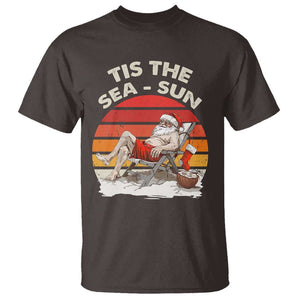 Funny Christmas In July T Shirt Tis The Sea Sun Santa At The Beach TS09 Dark Chocolate Print Your Wear