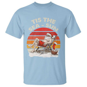 Funny Christmas In July T Shirt Tis The Sea Sun Santa At The Beach TS09 Light Blue Print Your Wear