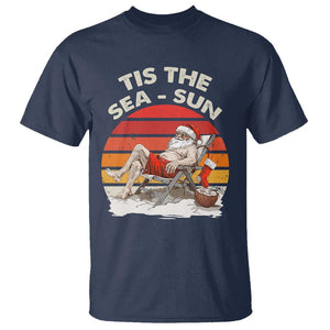 Funny Christmas In July T Shirt Tis The Sea Sun Santa At The Beach TS09 Navy Print Your Wear