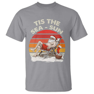 Funny Christmas In July T Shirt Tis The Sea Sun Santa At The Beach TS09 Sport Gray Print Your Wear