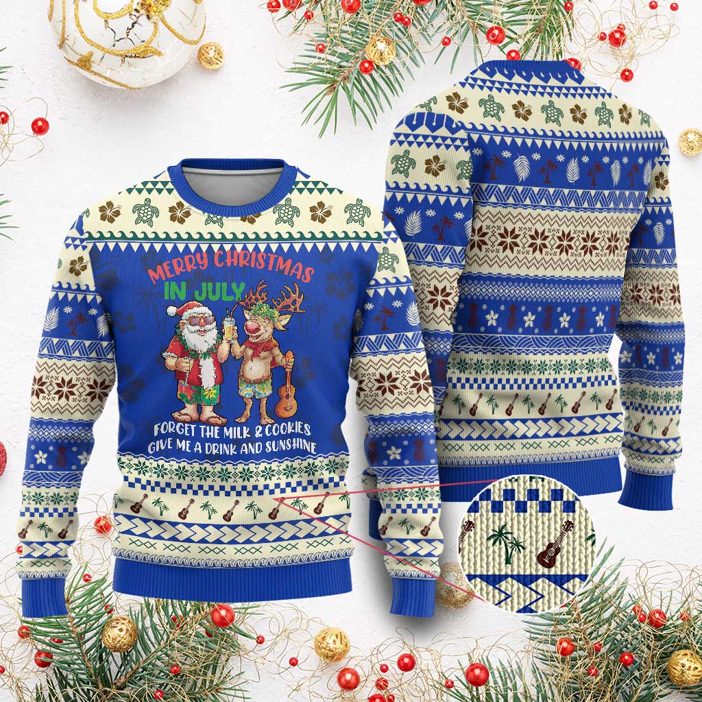 Tropical Xmas Ugly Christmas Sweater Give Me A Drink And Sunshine TS09 Blue Print Your Wear