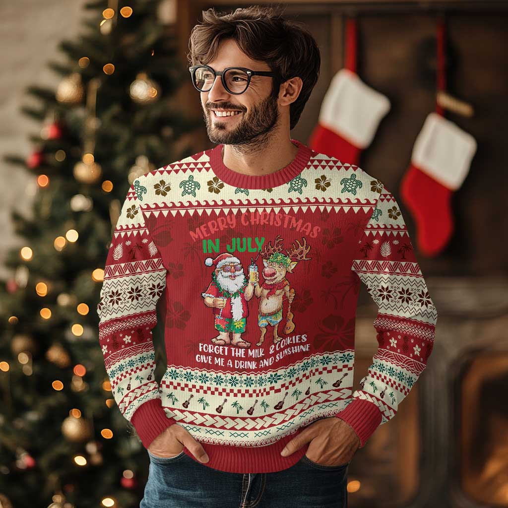 Tropical Xmas Ugly Christmas Sweater Give Me A Drink And Sunshine TS09 Hibiscus Print Your Wear