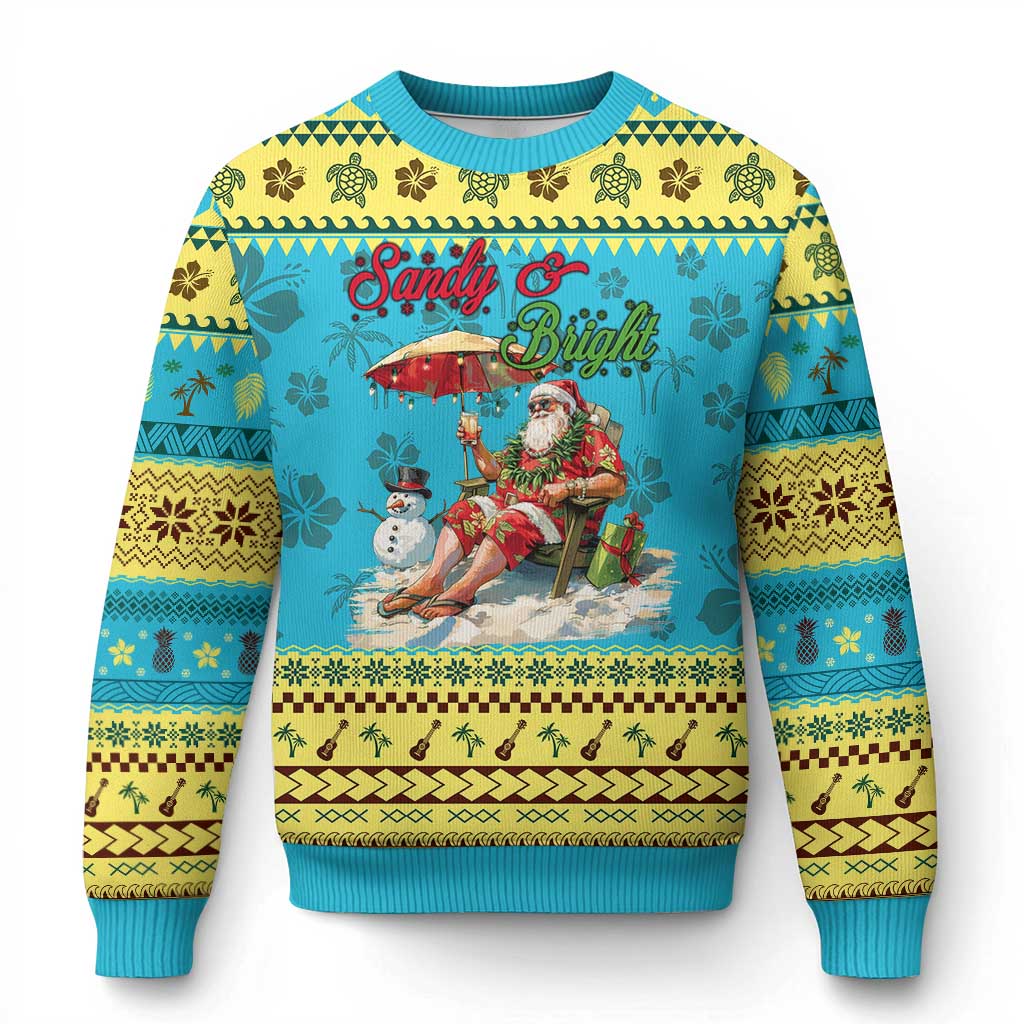 Tropical Xmas Ugly Christmas Sweater Sandy And Bright Santa At The Beach TS09 Hawaii Print Your Wear