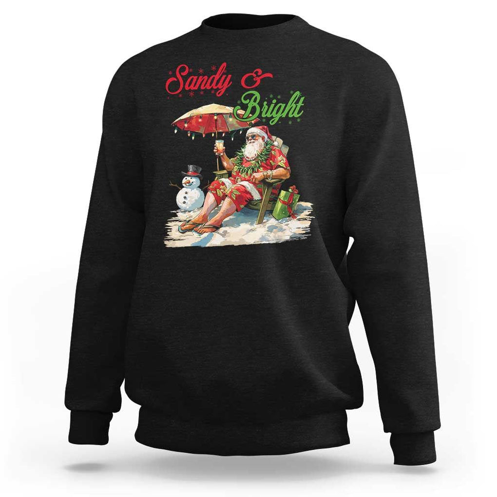 Funny Christmas In July Sweatshirt Sandy And Bright Santa At The Beach TS09 Black Print Your Wear