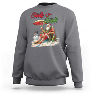 Funny Christmas In July Sweatshirt Sandy And Bright Santa At The Beach TS09 Charcoal Print Your Wear