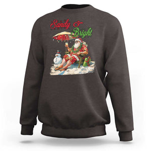 Funny Christmas In July Sweatshirt Sandy And Bright Santa At The Beach TS09 Dark Chocolate Print Your Wear