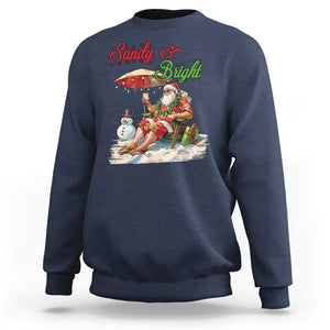 Funny Christmas In July Sweatshirt Sandy And Bright Santa At The Beach TS09 Navy Print Your Wear