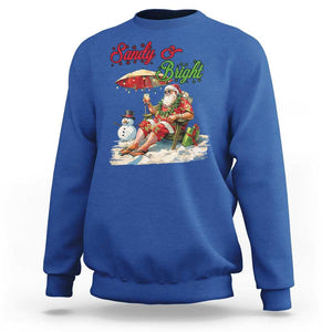 Funny Christmas In July Sweatshirt Sandy And Bright Santa At The Beach TS09 Royal Blue Print Your Wear