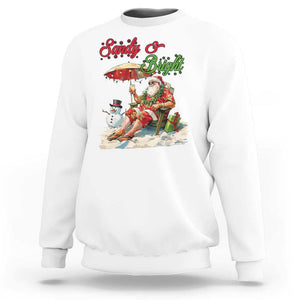 Funny Christmas In July Sweatshirt Sandy And Bright Santa At The Beach TS09 White Print Your Wear