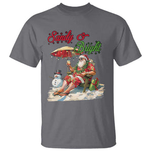 Funny Christmas In July T Shirt Sandy And Bright Santa At The Beach TS09 Charcoal Print Your Wear