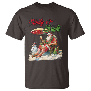 Funny Christmas In July T Shirt Sandy And Bright Santa At The Beach TS09 Dark Chocolate Print Your Wear