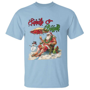 Funny Christmas In July T Shirt Sandy And Bright Santa At The Beach TS09 Light Blue Print Your Wear