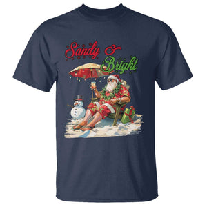 Funny Christmas In July T Shirt Sandy And Bright Santa At The Beach TS09 Navy Print Your Wear