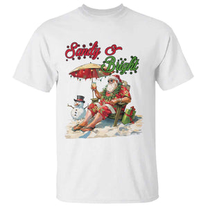 Funny Christmas In July T Shirt Sandy And Bright Santa At The Beach TS09 White Print Your Wear