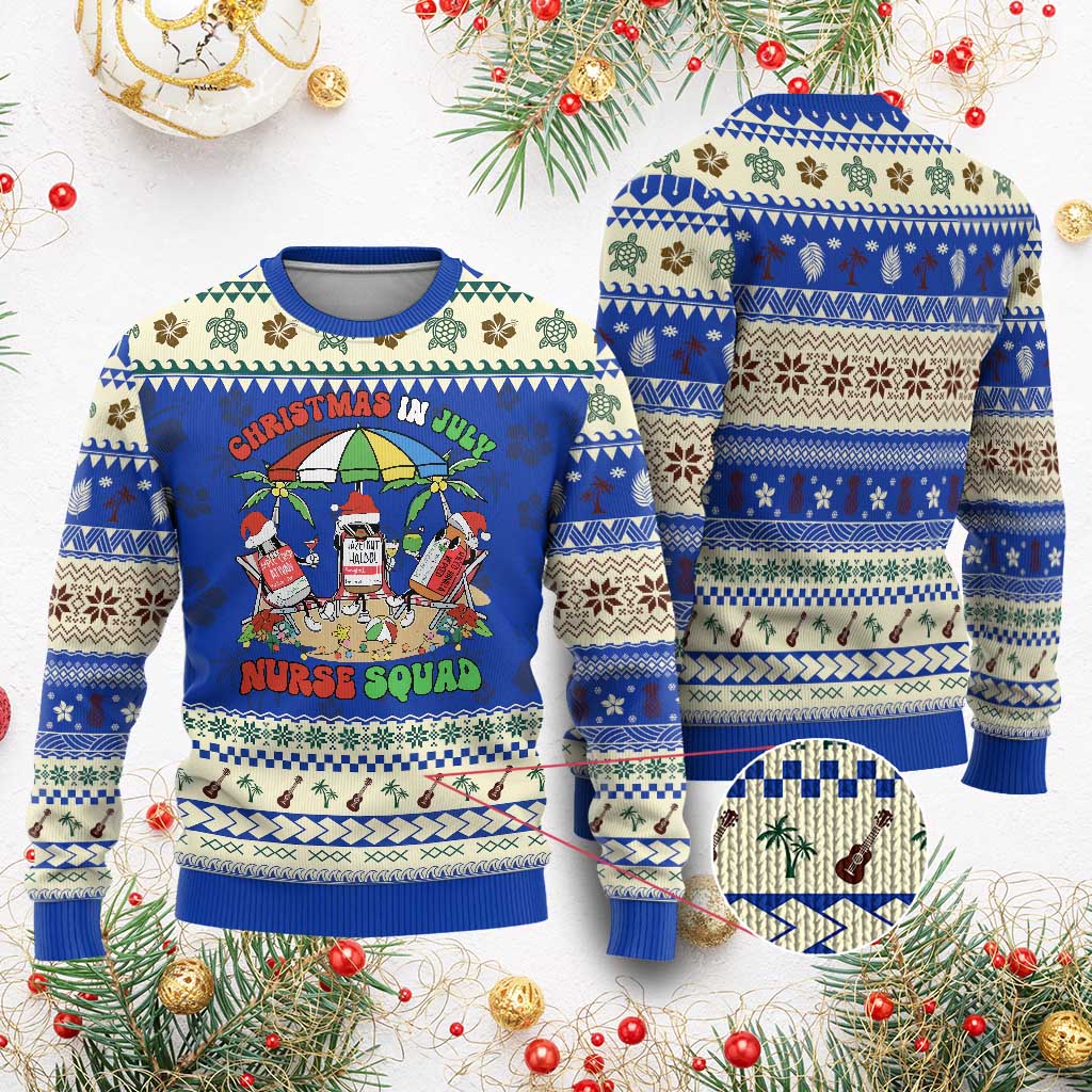 Funny Tropical Xmas Nurse Squad Ugly Christmas Sweater TS09 Blue Print Your Wear