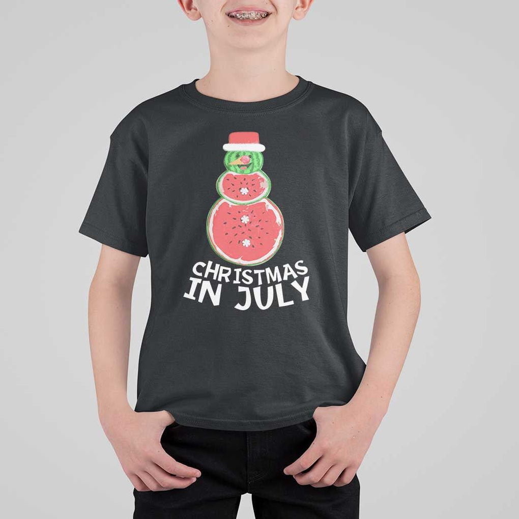 Funny Christmas In July Watermelon Summer Snowman T Shirt For Kid TS09 Black Print Your Wear