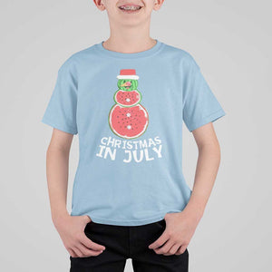 Funny Christmas In July Watermelon Summer Snowman T Shirt For Kid TS09 Light Blue Print Your Wear