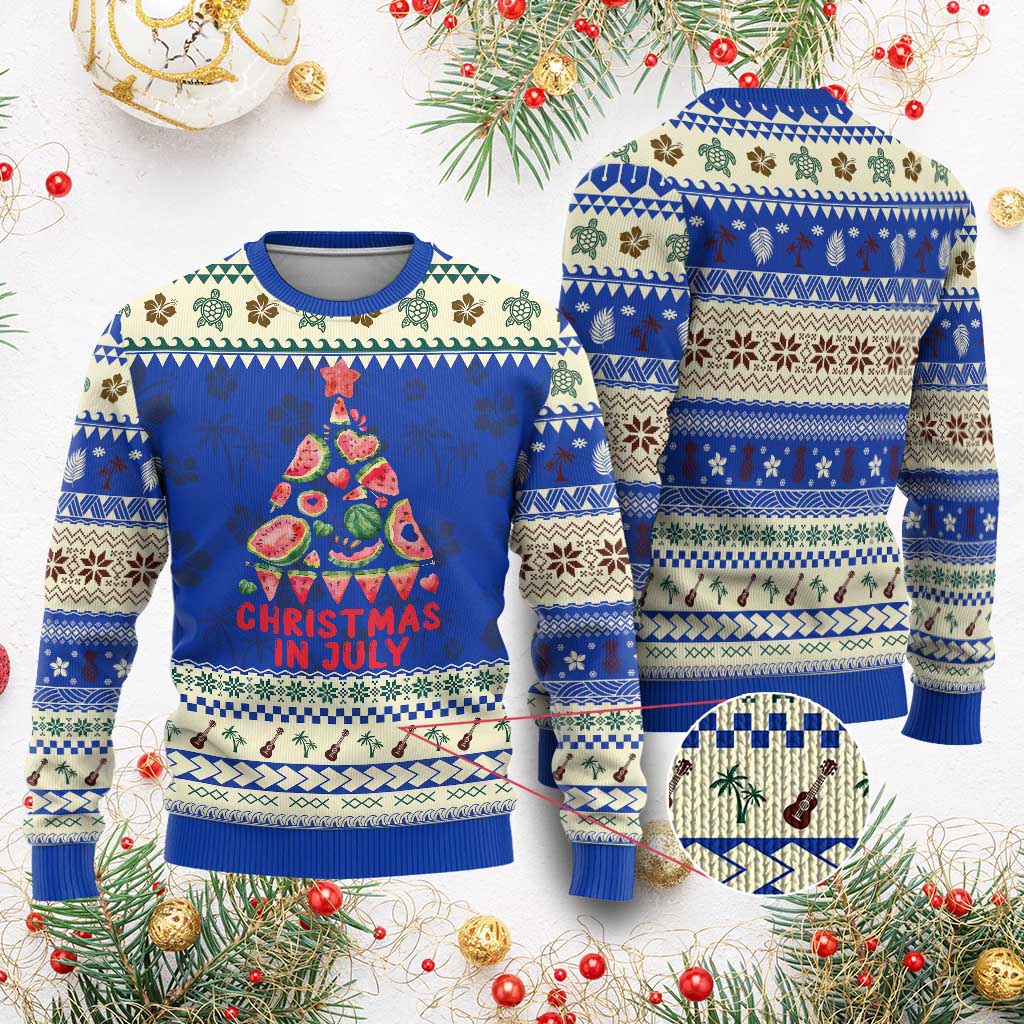 Funny Tropical Xmas Ugly Christmas Sweater Watermelon Summer Christmas Tree TS09 Blue Print Your Wear