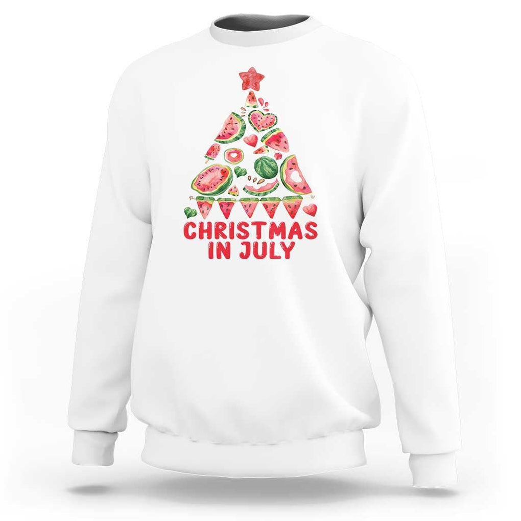 Christmas In July Sweatshirt Watermelon Summer Christmas Tree TS09 White Print Your Wear