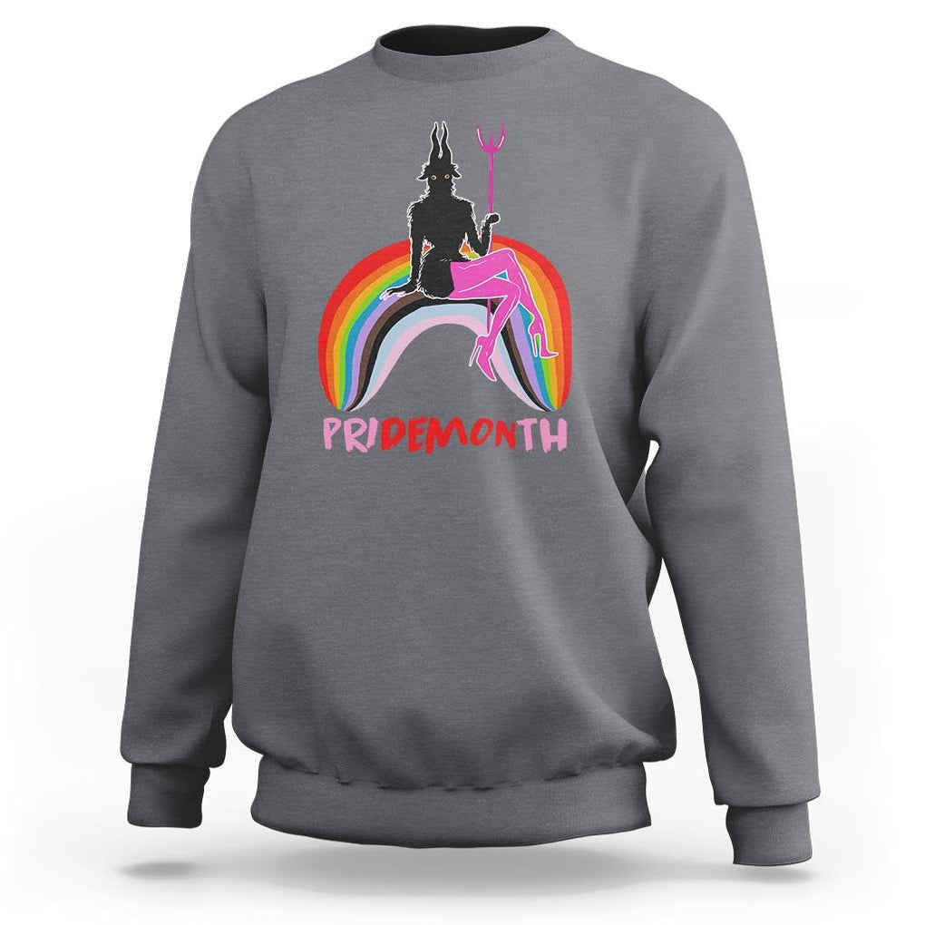 Funny LGBT Pride Sweatshirt Pride Demon Month Rainbow Slay Gay Evil TS09 Charcoal Print Your Wear