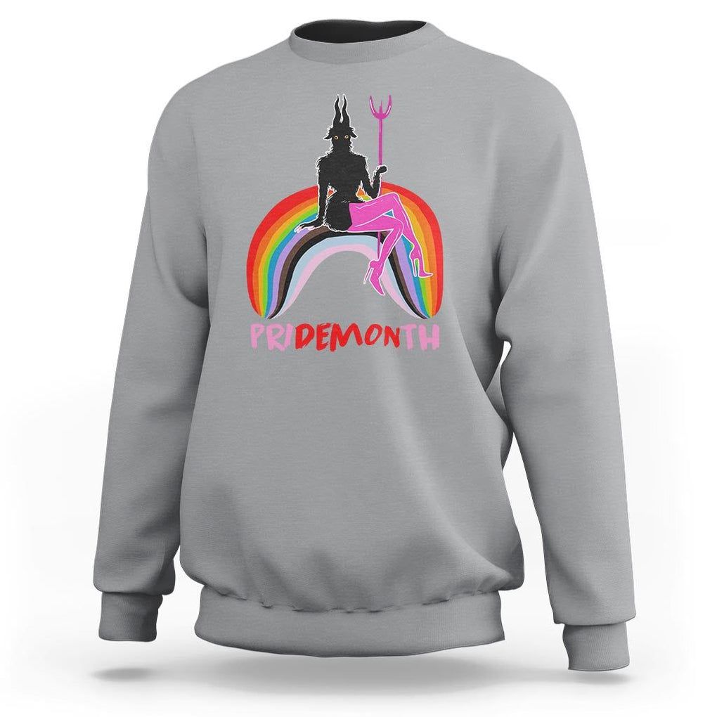 Funny LGBT Pride Sweatshirt Pride Demon Month Rainbow Slay Gay Evil TS09 Sport Gray Print Your Wear