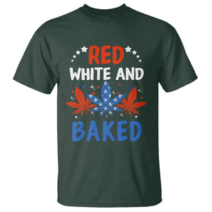 Funny Marijuana 4th Of July T Shirt Red White and Baked Patriotic Weed TS09 Dark Forest Green Print Your Wear