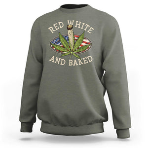 Funny Marijuana 4th Of July Sweatshirt Red White and Baked Patriotic Weed TS09 Military Green Print Your Wear