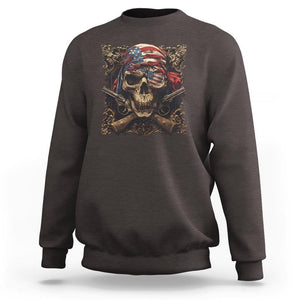 Funny Pirate 4th Of July Sweatshirt Patriotic America Flag Skull TS09 Dark Chocolate Print Your Wear