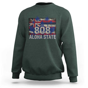 Hawaiian Sweatshirt 808 Aloha State Hawaii Flag TS09 Dark Forest Green Print Your Wear