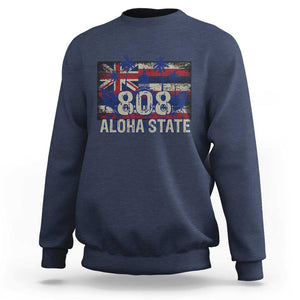 Hawaiian Sweatshirt 808 Aloha State Hawaii Flag TS09 Navy Print Your Wear