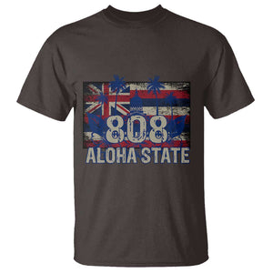 Hawaiian T Shirt 808 Aloha State Hawaii Flag TS09 Dark Chocolate Print Your Wear