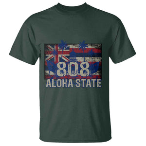 Hawaiian T Shirt 808 Aloha State Hawaii Flag TS09 Dark Forest Green Print Your Wear