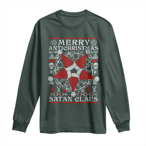 Anti Christmas Long Sleeve Shirt Merry Antichristmas Noel Hat Pentagram TS09 Dark Forest Green Print Your Wear