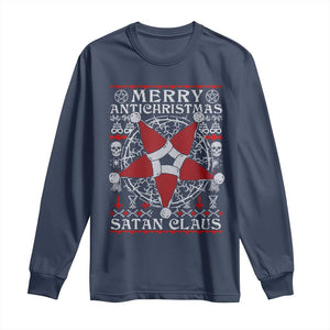 Anti Christmas Long Sleeve Shirt Merry Antichristmas Noel Hat Pentagram TS09 Navy Print Your Wear