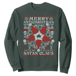 Anti Christmas Sweatshirt Merry Antichristmas Noel Hat Pentagram TS09 Dark Forest Green Print Your Wear