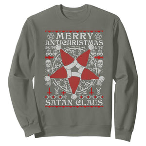 Anti Christmas Sweatshirt Merry Antichristmas Noel Hat Pentagram TS09 Military Green Print Your Wear