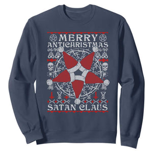 Anti Christmas Sweatshirt Merry Antichristmas Noel Hat Pentagram TS09 Navy Print Your Wear