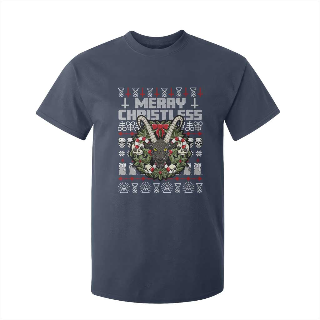 Anti Christmas T Shirt For Kid Merry Christless Satan Baphomet Wreath TS09 Navy Print Your Wear
