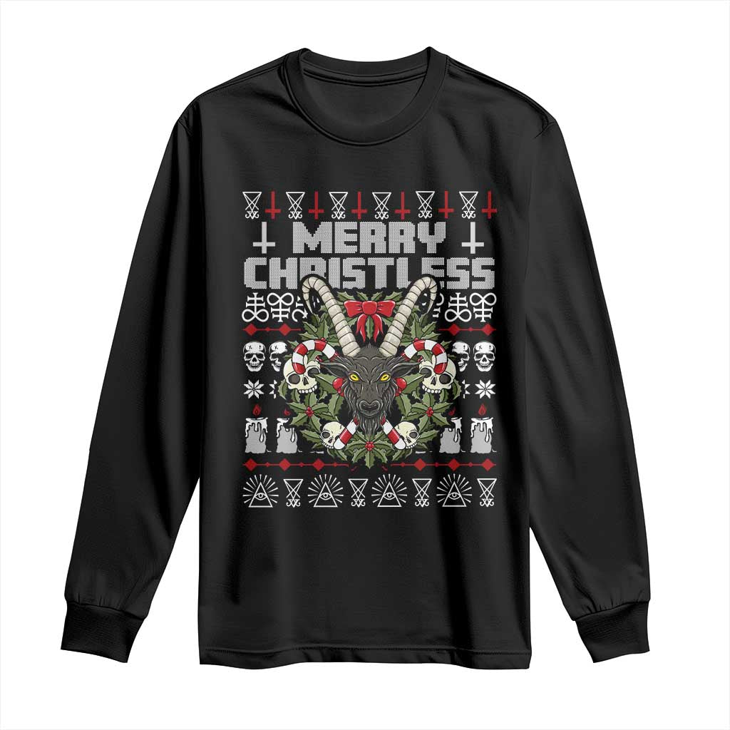 Anti Christmas Long Sleeve Shirt Merry Christless Satan Baphomet Wreath TS09 Black Print Your Wear