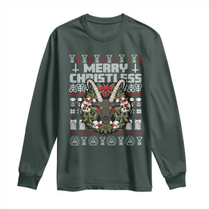 Anti Christmas Long Sleeve Shirt Merry Christless Satan Baphomet Wreath TS09 Dark Forest Green Print Your Wear