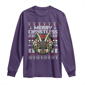 Anti Christmas Long Sleeve Shirt Merry Christless Satan Baphomet Wreath TS09 Purple Print Your Wear