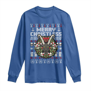 Anti Christmas Long Sleeve Shirt Merry Christless Satan Baphomet Wreath TS09 Royal Blue Print Your Wear