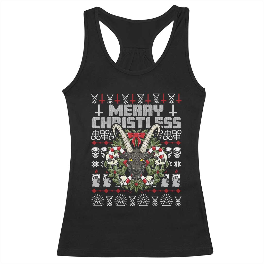 Anti Christmas Racerback Tank Top Merry Christless Satan Baphomet Wreath TS09 Black Print Your Wear