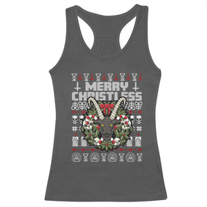 Anti Christmas Racerback Tank Top Merry Christless Satan Baphomet Wreath TS09 Dark Heather Print Your Wear