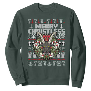 Anti Christmas Sweatshirt Merry Christless Satan Baphomet Wreath TS09 Dark Forest Green Print Your Wear