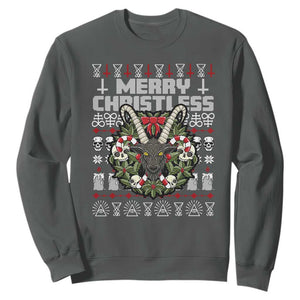 Anti Christmas Sweatshirt Merry Christless Satan Baphomet Wreath TS09 Dark Heather Print Your Wear