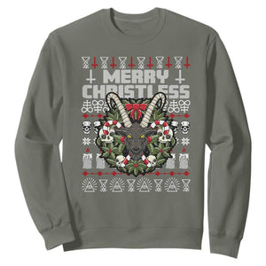 Anti Christmas Sweatshirt Merry Christless Satan Baphomet Wreath TS09 Military Green Print Your Wear