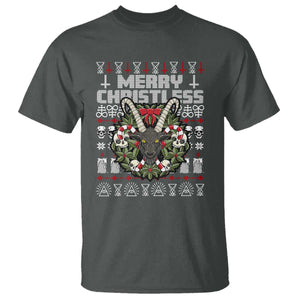 Anti Christmas T Shirt Merry Christless Satan Baphomet Wreath TS09 Dark Heather Print Your Wear