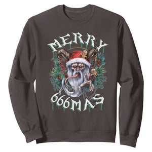 Anti Christmas Sweatshirt Merry 666Mas Satan Creepy Christmas TS09 Dark Chocolate Print Your Wear