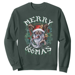 Anti Christmas Sweatshirt Merry 666Mas Satan Creepy Christmas TS09 Dark Forest Green Print Your Wear